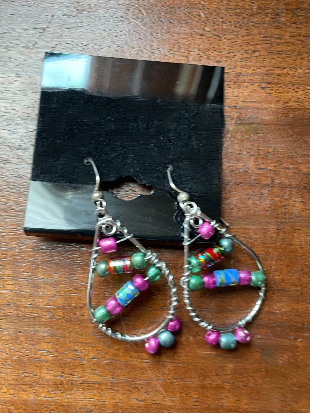 Bundle 3/$12.  Beaded Teardrop Dangle Earrings in Silver Tone